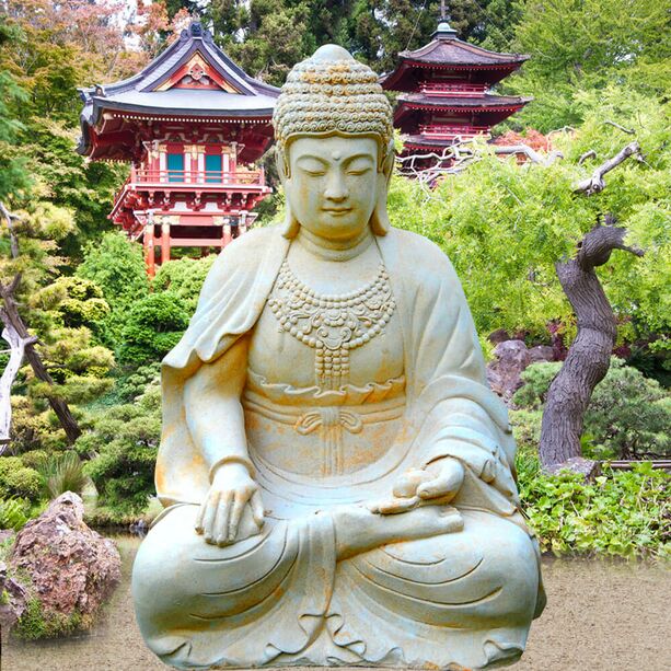 Groer Buddha sitzend Steinskulptur - Sila / Sand