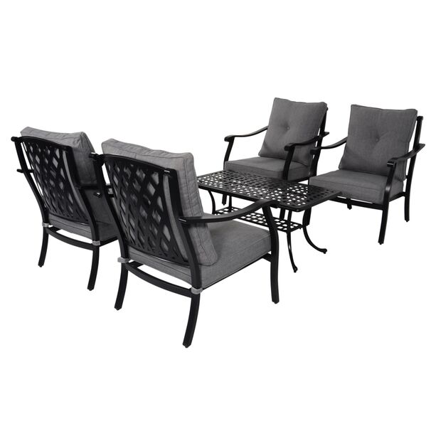 Schwarze 4-Sitzer Loungegruppe aus Alu mit Polster - Landhaus-Stil - Kings Garden