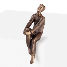Sitzende Gartendekoration - Junge aus Bronze oder...