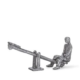 Bewegliche Wippe auf Granitsockel - moderne Skulptur aus Alu oder Bronze - Solus / Aluminium grau / mit Sockel