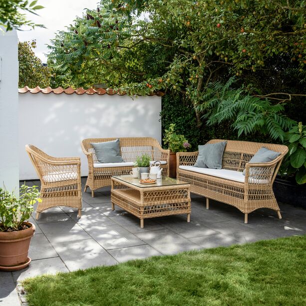 Geflochtenes Garten Loungesofa für drei Personen aus Aluminium und wetterfestem Rattan - 3-Sitzer Hedda