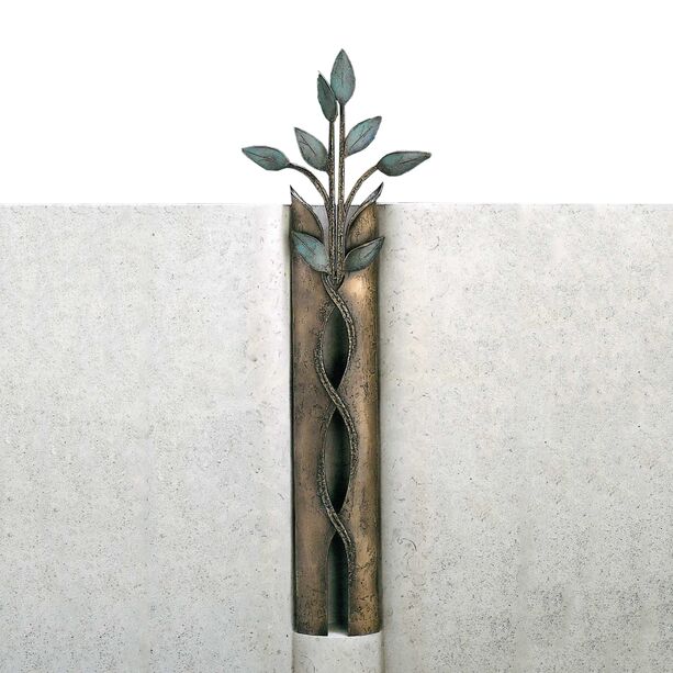 Hohe Wandskulptur Lebensbaum aus Bronze mit grünen Blättern - Floreno