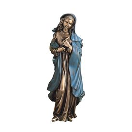 Stehende Maria mit blauem Umhang als Bronzegussstatue -...
