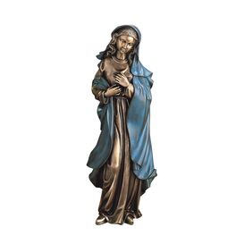 Stehende Maria mit blauem Umhang als Bronzegussstatue -...