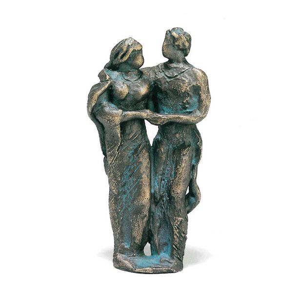 Kleine Gartenstatue Liebespaar beim Spaziergang - Bronze - Romanze
