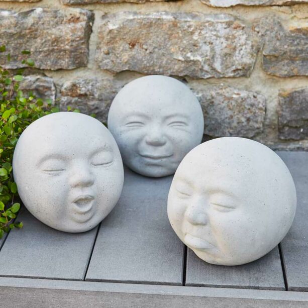 Gartendeko Kugeln mit Gesicht - 3er Set aus Fi-Beton - Kugel Gesichter Set