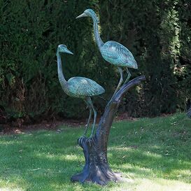 Lebensgroe Vogelskulptur 2 Reiher aus Bronze sitzen auf...