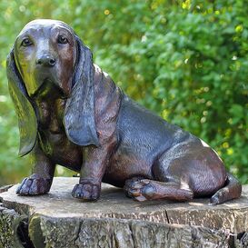 Basset Hundefigur sitzt - Garten Bronzestatue in...