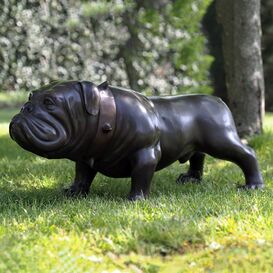 Massige Bulldogge mit Halsband aus Bronze in lebensgro -...