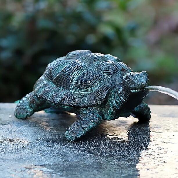 Kleine Schildkrte als Wasserspeier aus Bronze mit trkiser Patina - Schildkrte Mo