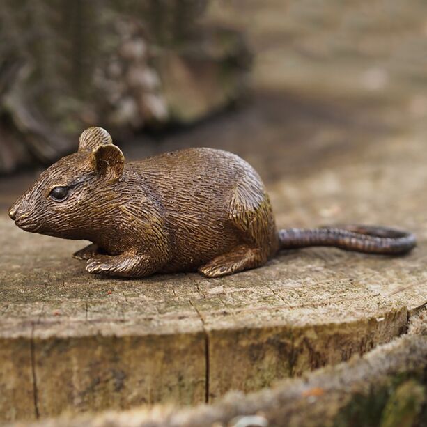 Klassische Mausfigur fr den Garten - Bronze Maus verharrt - Maus Sia