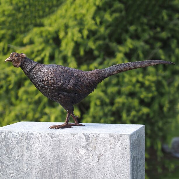 Lebensgroßer Fasan läuft - Vogelskulptur aus Bronze für den Garten - Fasan Thean