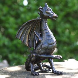 Kleine Garten Drachenfigur braun aus Bronzeguss - Drache...