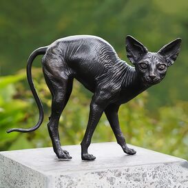 Stehende Katzenstatue aus Bronze - Lebensgroe Nacktkatze...