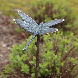 Gartenfigur Libelle als Gartenstecker aus Bronze -...