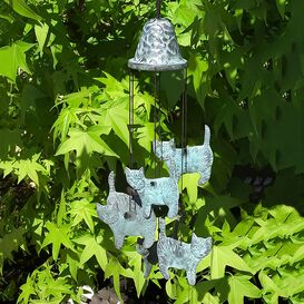 Windspiel in T�rkis mit Katzenfiguren aus Metall -...