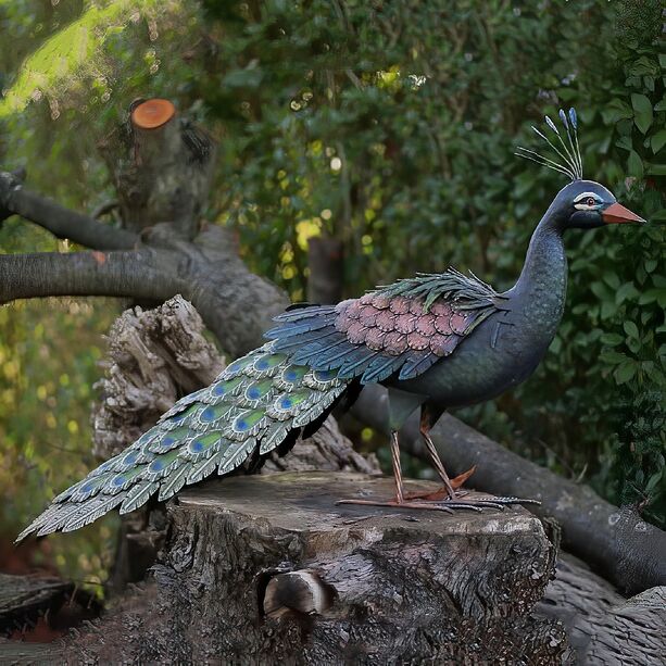 Pfau mit Pfauenfedern aus Metall - Bunte Garten Vogelfigur - Pfau Renee