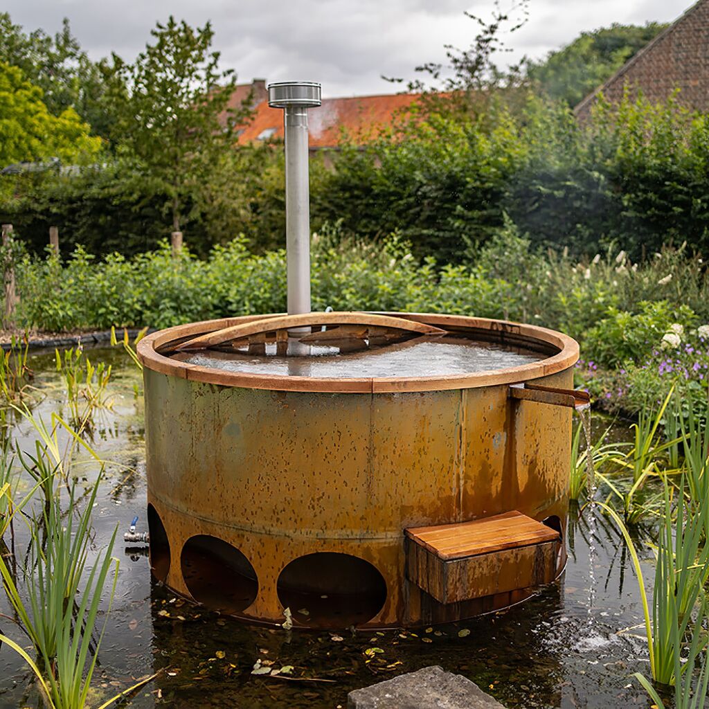 Image of Runder Garten Whirlpool mit Verkleidung aus Cortenstahl - Nakia