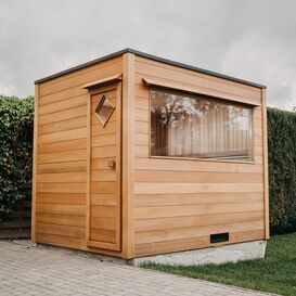 Outdoorsauna mit Fenster aus Abachiholz fr 3-6 Personen...