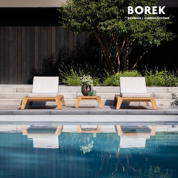 Teak Loungesessel für den Garten mit Polster und Rollen von Borek - Hybrid Loungechair