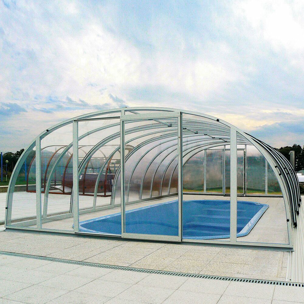 Image of Hohe Garten Poolüberdachung - aus Aluminium & Polycarbonat - Sonderanfertigung - Olivin Hoch / 8 Segmente - 600x1700cm (BxL)