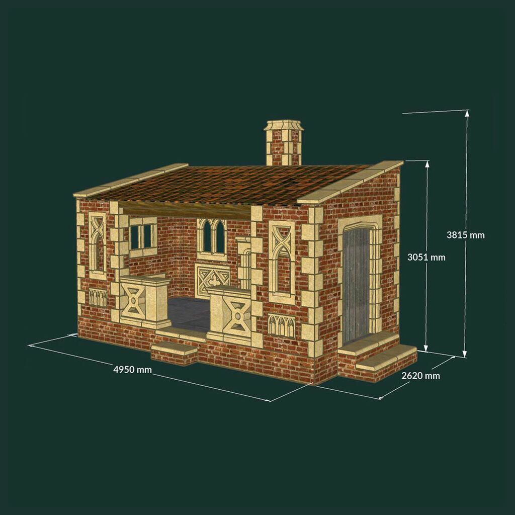 Image of Offenes Gartenhaus im antiken Stil mit Fenstern & Schornstein - Farrington Chimney Lodge