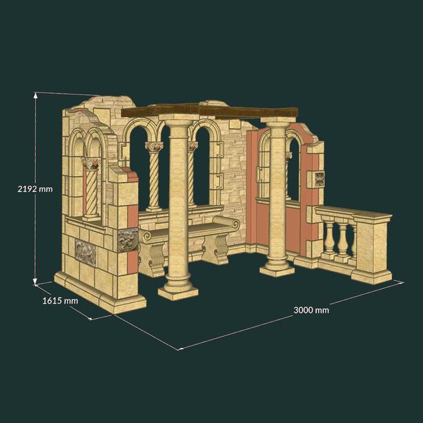 Antiker Ruinen Pavillon mit dorischen Säulen & Balustrade & Bank - Kingswin Hall