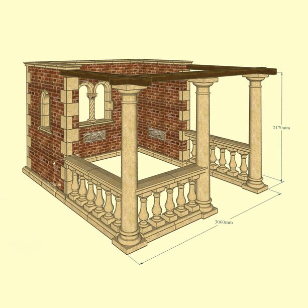 Steinpavillon mit dorischen Sulen & Ruinenmauer & Balustrade - Perwood Pavillon