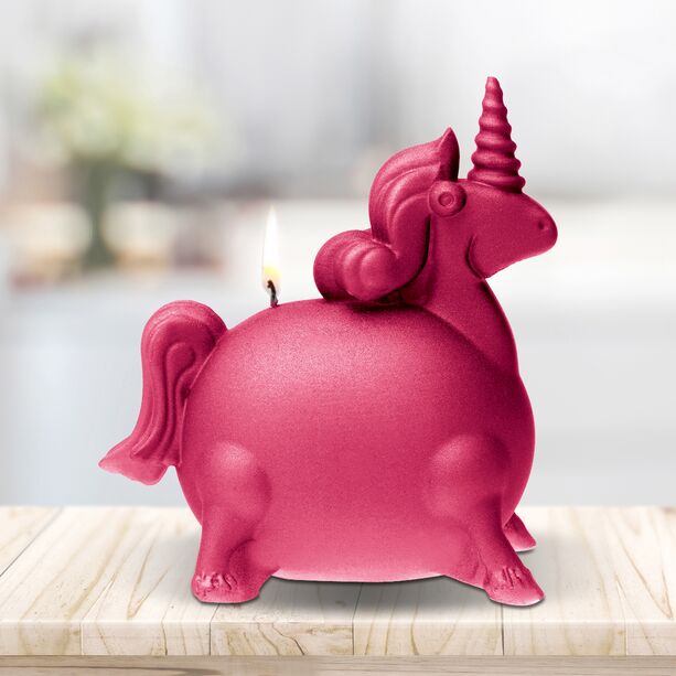 Lustige Einhorn Kinderfigur als Kerze - vegan & bunt - Silana / Pink dunkel
