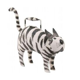 Katzenskulptur als Metall Gie�kanne - schwarzwei� - Mika