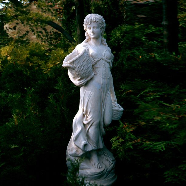 Kunstvolle Gartenstatue aus Steinguss - junge Frau mit Krben - Bianca