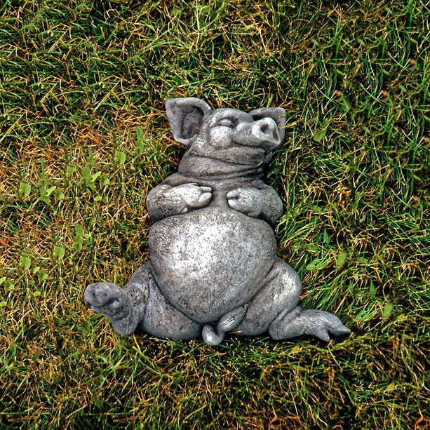 Schlafendes Schwein aus Steinguss - wetterfeste Figur fr drauen  - Porcel