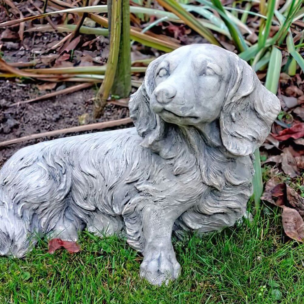 lustige Deko-Gartenfigur Tier Figur im Stiefel Gartenfigur Hund