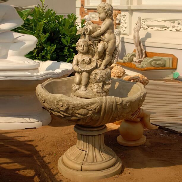 Steinguss Standbrunnen fr den Garten mit zwei Putten Figuren - Nunzio
