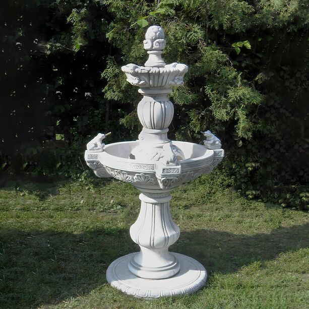 Garten Springbrunnen aus Steinguss mit wasserspeienden Froschfiguren - Licia