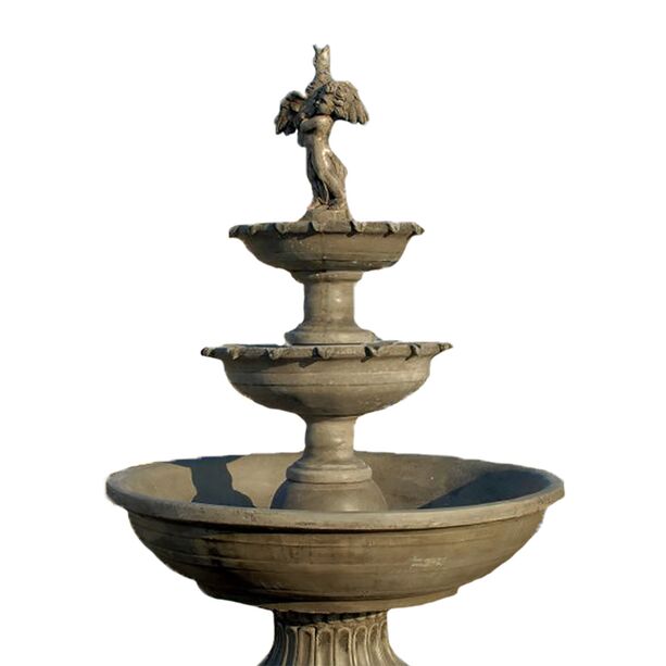 Eleganter Kaskaden Springbrunnen aus Steinguss - Junge mit Vogel - Romano