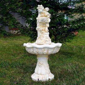 Dekorativer Steinguss Gartenbrunnen mit Junge und Mdchen...