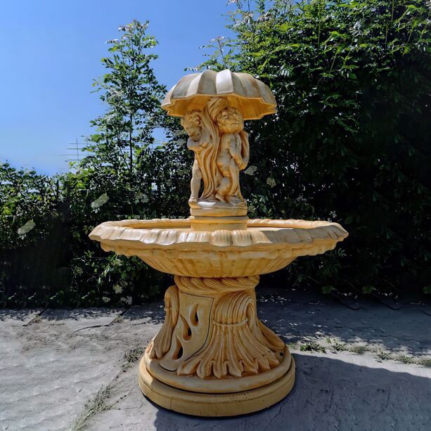 Puttenfiguren unter Regenschirm als Springbrunnen Skulpturen auf Steinguss Fontne - Fiorenzo