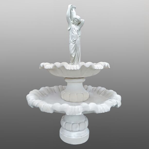 Steinguss Gartenbrunnen mit 2 Kaskaden - Frau mit Wasser Krug - Bettina
