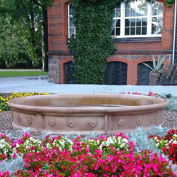 Runde Gartenbrunnen Umrandung aus Steinguss mit Blumen Dekor - Borda