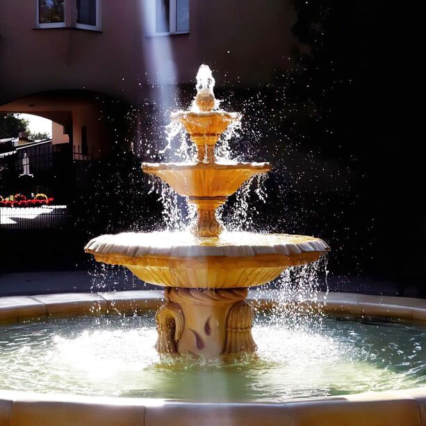 Brunnen Komplett Set mit Fontäne, Einfassung und Pumpe - stilvoller Gartenbrunnen aus Steinguss - Oria