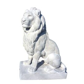 Sitzender Steinguss L�we f�r den Garten oder Hauseingang - nach links blickend - Oreste / Olimpia
