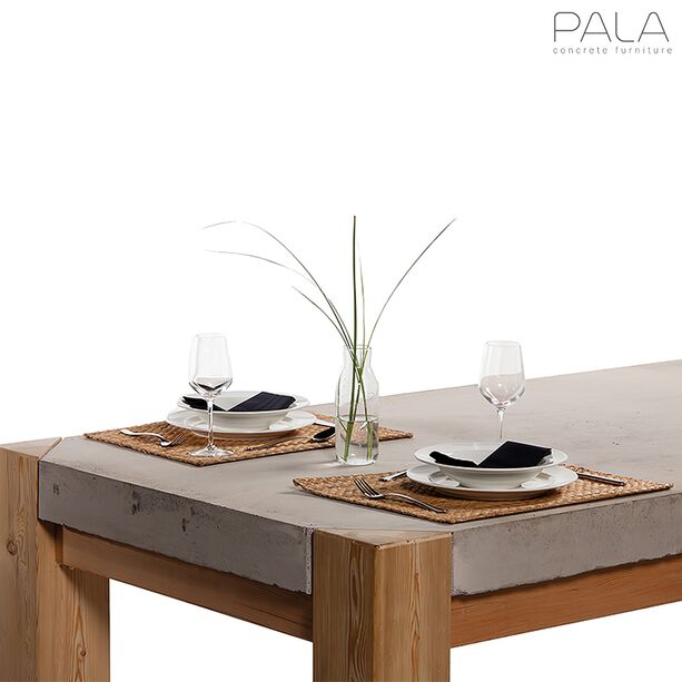 Moderner Garten Esstisch aus Lärchenholz mit Beton Tischplatte - Kimi