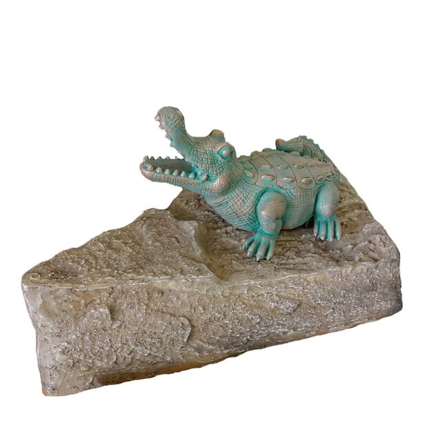 Krokodil Wasserspeier auf Stein für die Gartenteich Dekoration - Emilos