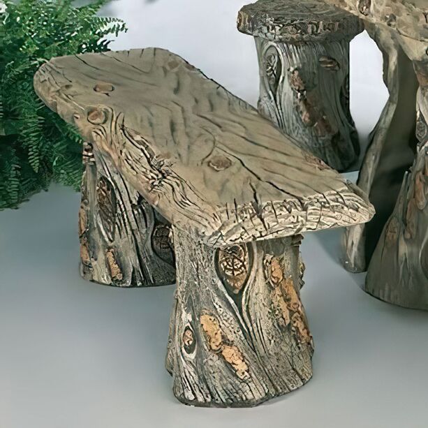 Sitzgarnitur aus Steinguss für den Garten - Tisch, Bänke & Hocker im Holzdesign - Tharalea