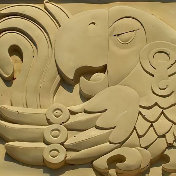 Dekorative Steinguss Fliese mit Papageien Relief - Tiki Design - Traianos / Olimpia