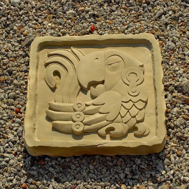 Dekorative Steinguss Fliese mit Papageien Relief - Tiki Design - Traianos / Etna