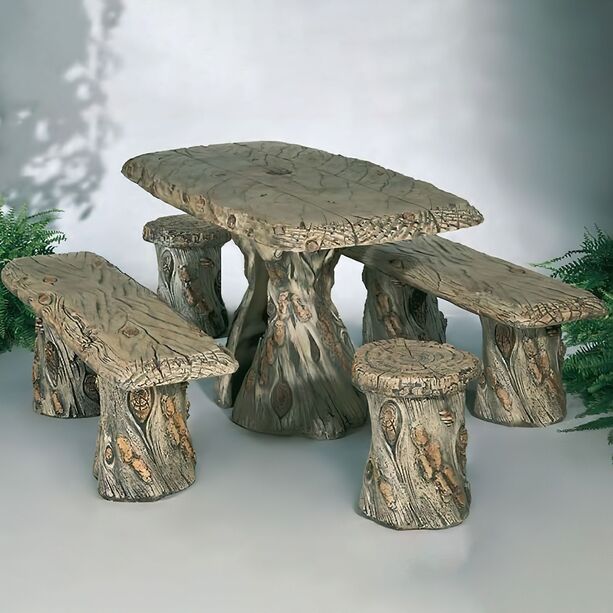 Wetterfester Sitzhocker im Baumstamm Design aus Steinguss - Vaia / Holzoptik