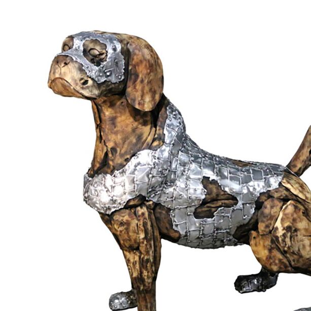 Moderne Hundeskulptur aus Teakholz und Aluminium - Beagle fr den Garten - Aroha