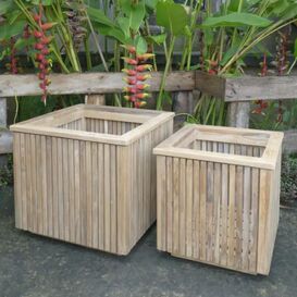 W�rfelf�rmige Pflanzgef��e aus recyceltem Teakholz...